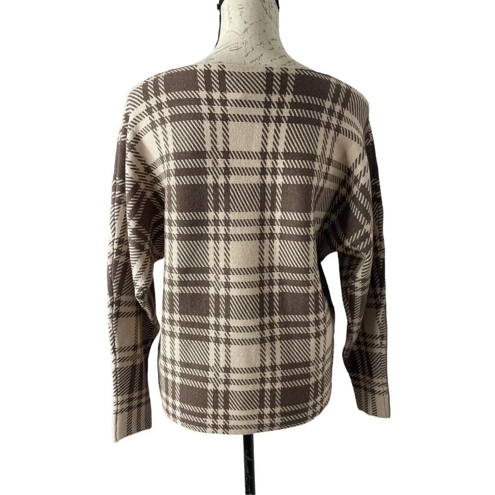 NEW! NWT ADRIENNE VITTADINI Check Print Sweater Brown/Beige Size‎ S - Picture 5 of 7
